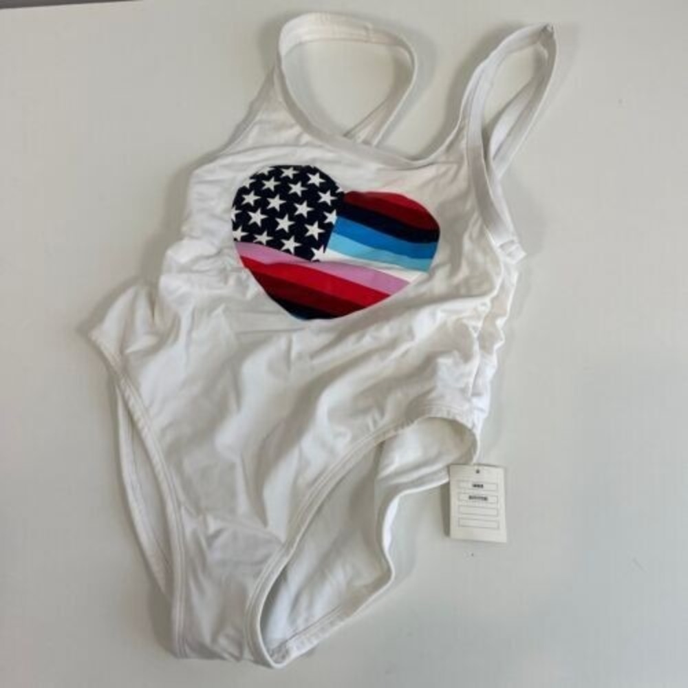 Urban Outfitters One Piece Swimsuit Spangled Heart White S‎ Scoop Backless New